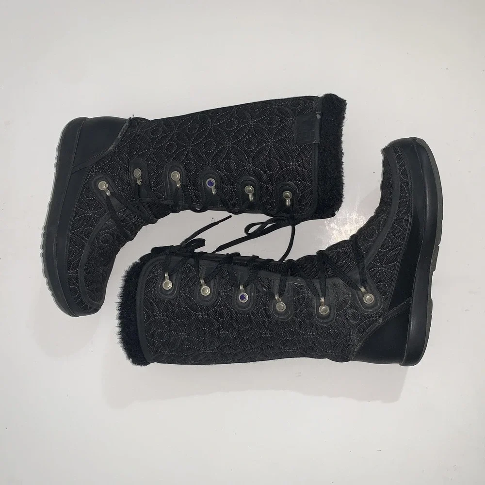 Helly Hansen Boots Womens Size 6.5 Black Quilted Faux Fur Lace Up Winter Snow